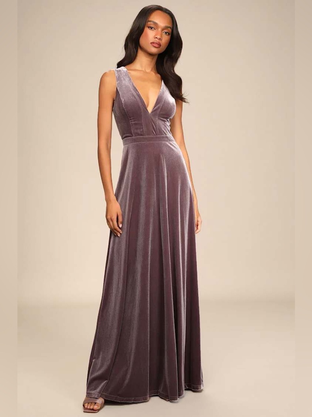 Lulus Beautiful Night Dusty Purple Velvet Sleeveless Maxi Dress